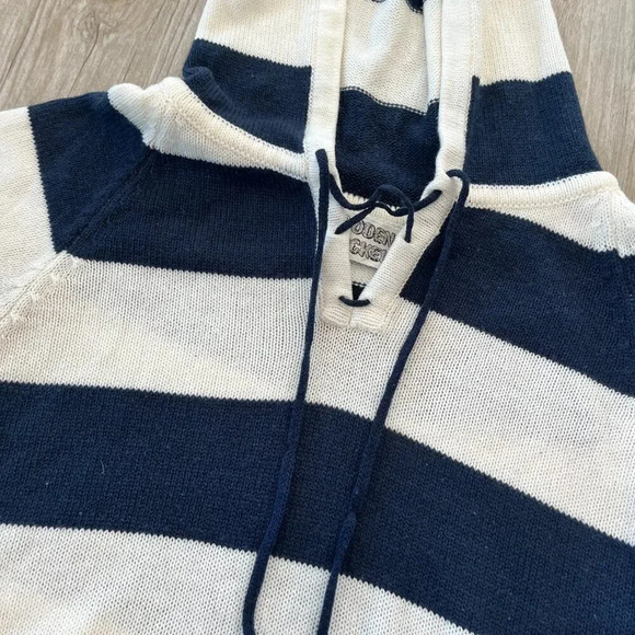 Womens Wooden Nickels Vintage Blue/White Stripe Hooded Sweater - M - Picture 2 of 5